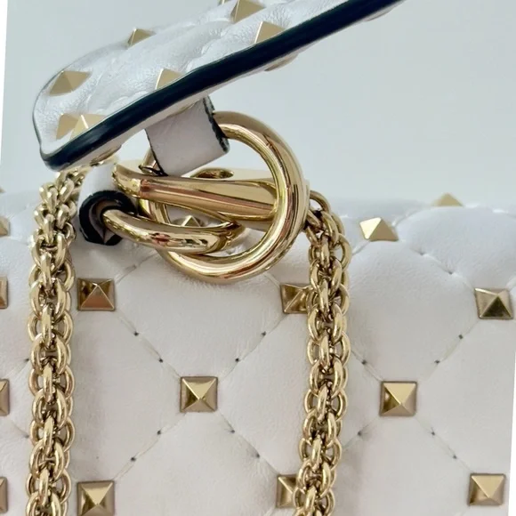 Valentino Garavani Rockstud Spike VLTN  Leather Medium Chain Top Handle Purse - Picture 14 of 16